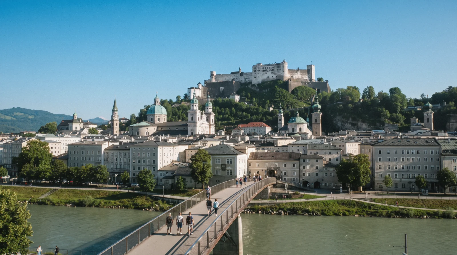 Hohensalzburg Fortress above the baroque domes of Salzburg old town, hohensalzburg fortress