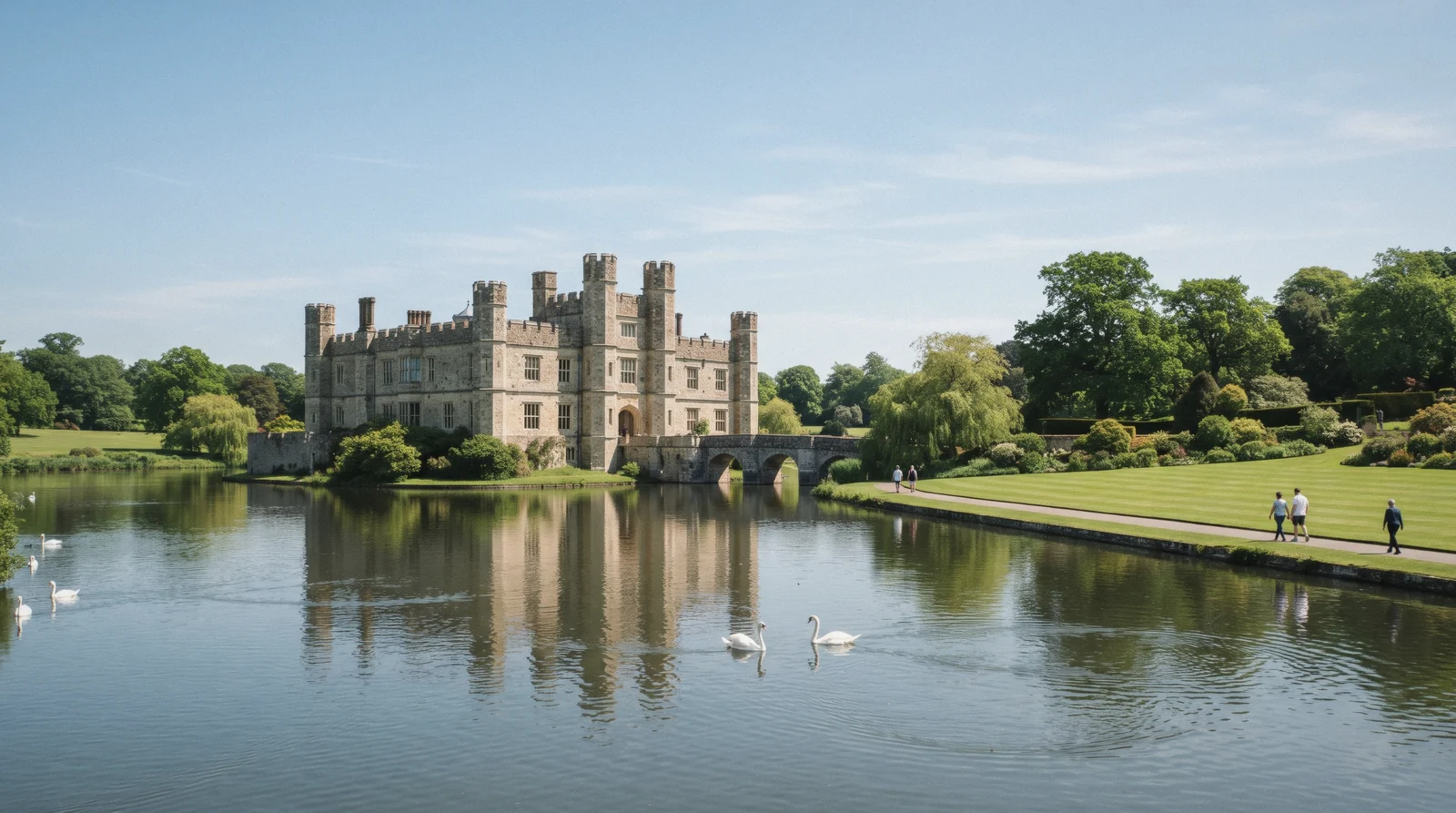 Leeds Castle in Kent on its islands in the moat, leeds castle