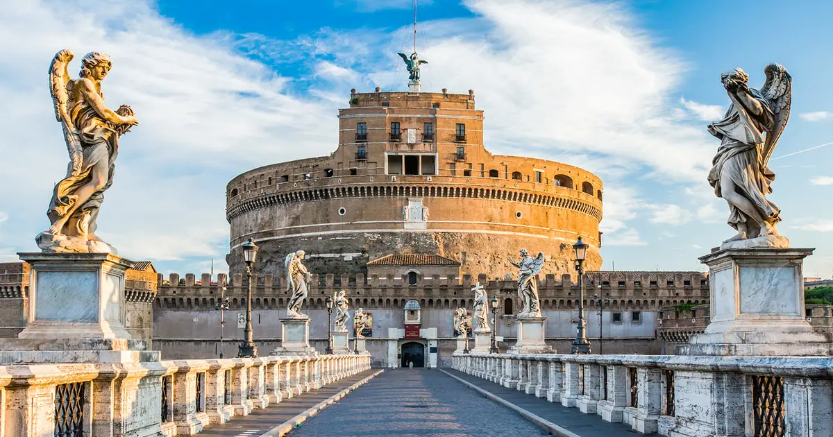 Your entry to Castel Sant'Angelo with a smartphone audio guide, from the castle's riverside gate, on a tour of Castel Sant'Angelo, castle tours in Europe